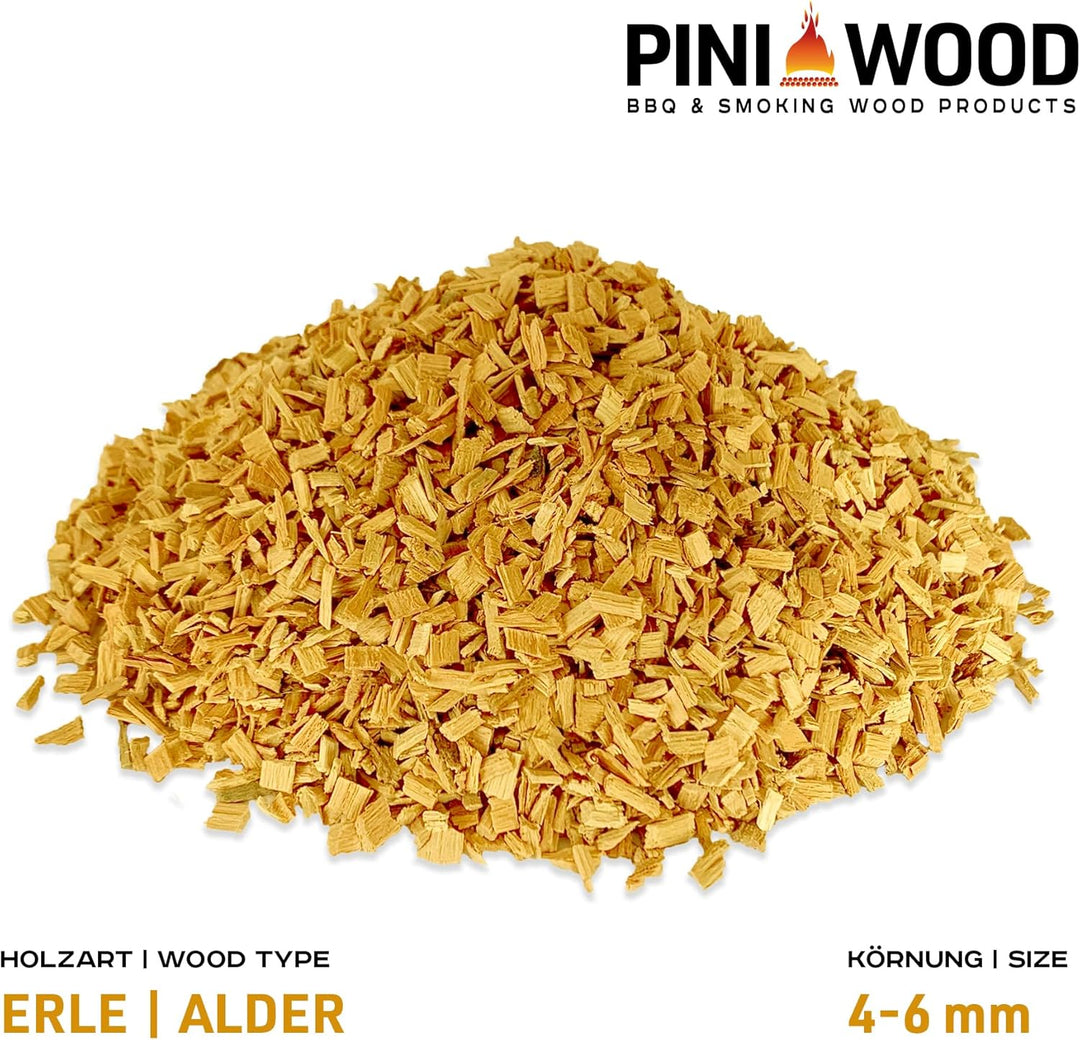 PINI 15 Kg Räucherchips Erle ohne Rinde 4-6 mm Smoking Chips Räucherspäne