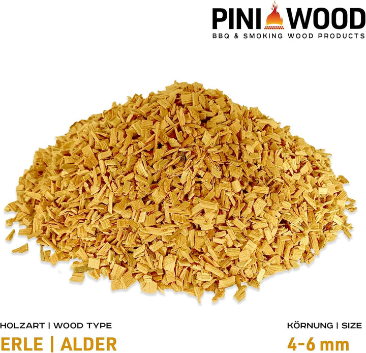 PINI 5 Kg Räucherchips Erle ohne Rinde 4-6 mm Smoking Chips Räucherspäne