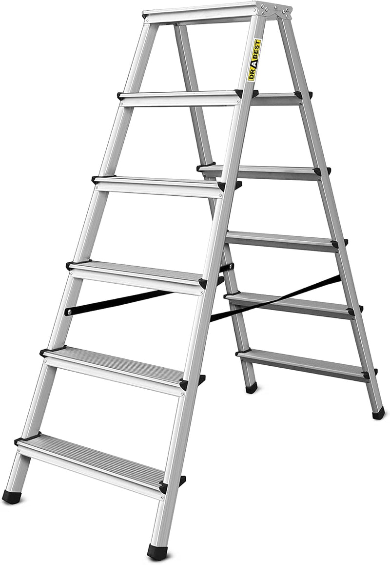 DRABEST Trittleiter Klapptritt Alu Leiter Klappbar Beidseitig Mehrzweckleiter 2 x 6 Stufig bis 125 k