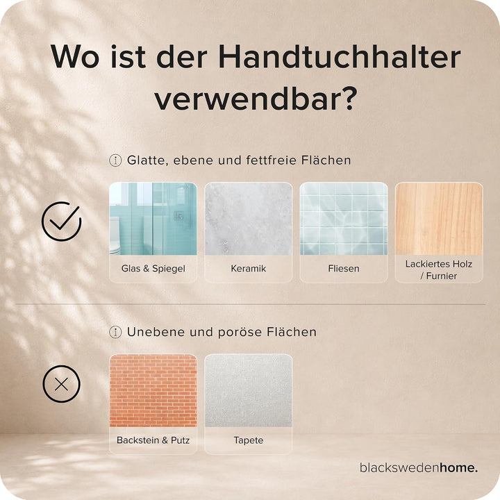 blackswedenhome. Handtuchhalter Ohne Bohren - Schwarz für Bad oder Küche, Handtuchhalter Wand mit Se
