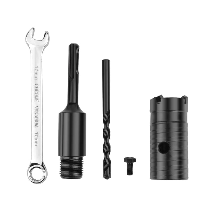 32MM Bohrkrone (XXL-Zähne) schwarz set mit 110mm SDS plus verlängerung und 4-Schneidigen Zentrierboh