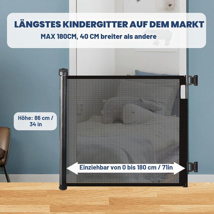 HollyHOME Treppenschutzgitter Ausziehbar 0-180cm, Extra Breit Babygitter, Einhandbedienung, Türschut