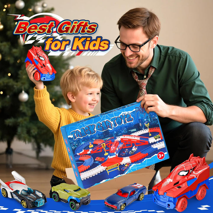 251 PCS Spider Spielzeug Rennbahn Auto, Spielzeug ab 3 4 5 6 Jahre Autorennbahn für Kinder Geschenk