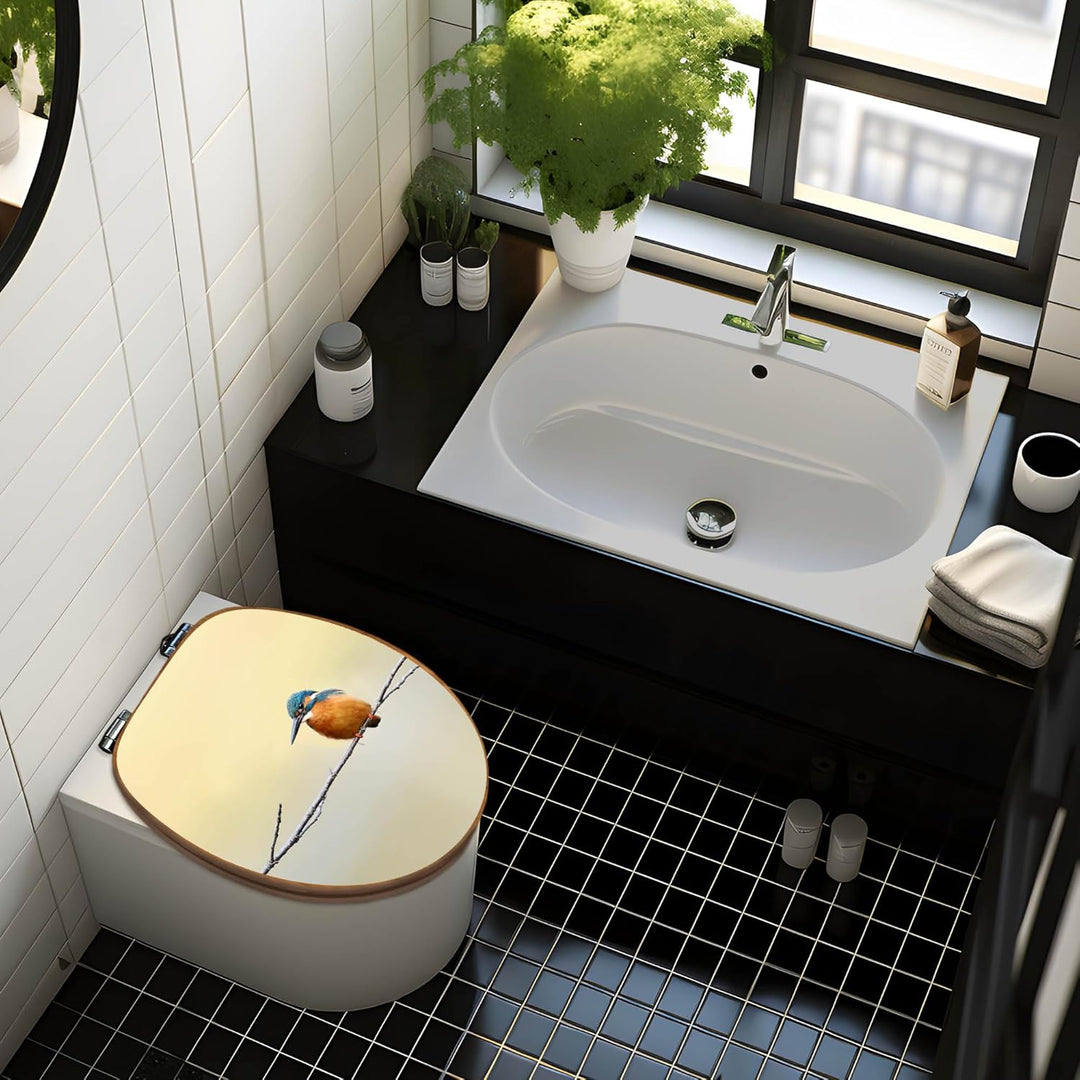 banjado® Design WC Sitz Bambus Absenkautomatik mit Motiv Pause/Toilettendeckel mit Absenkautomatik H