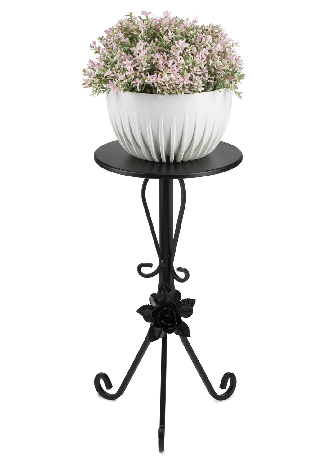 Rund Pflanzenständer Metall 55 cm Hoch | Handgefertigter Blumenhocker Metall mit Dekorativen Element