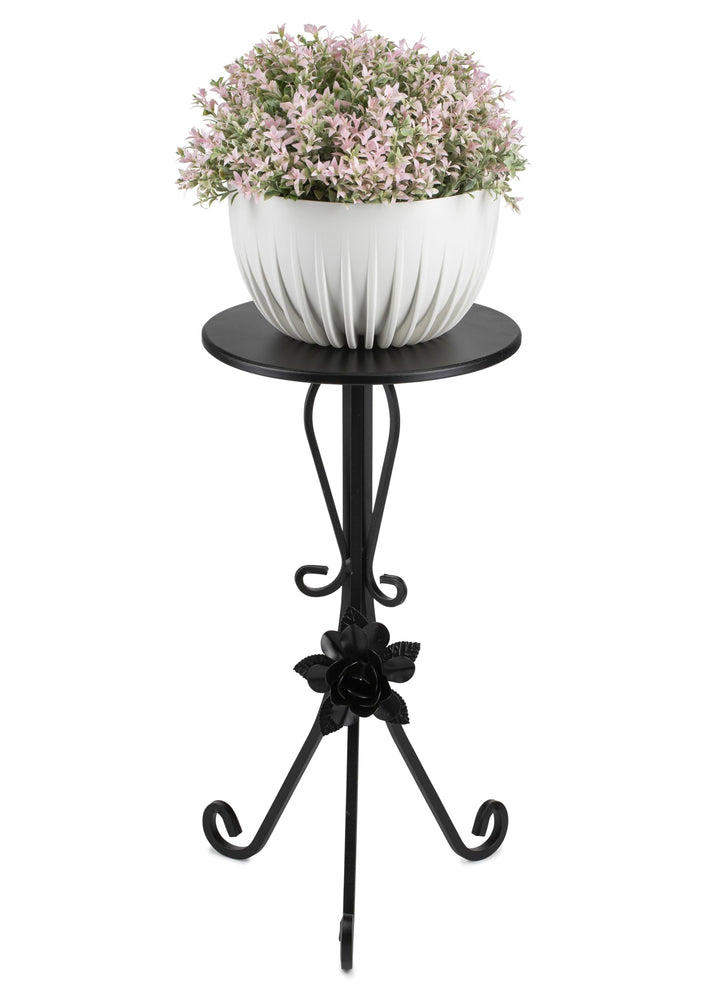Rund Pflanzenständer Metall 55 cm Hoch | Handgefertigter Blumenhocker Metall mit Dekorativen Element