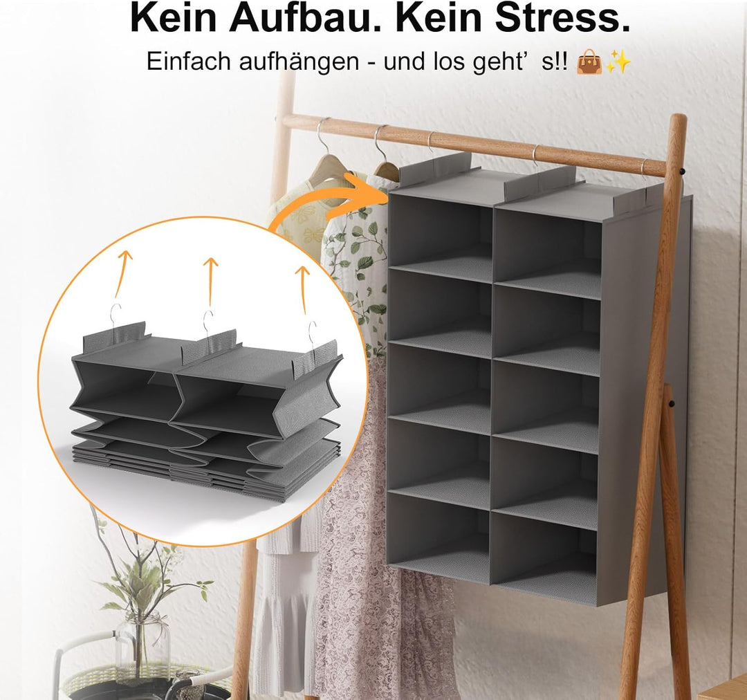 ALLTIDYUP Doppelreihe Hängeregal, Schrank Organizer für Kleidung, Faltbarer Kleiderschrank Organizer