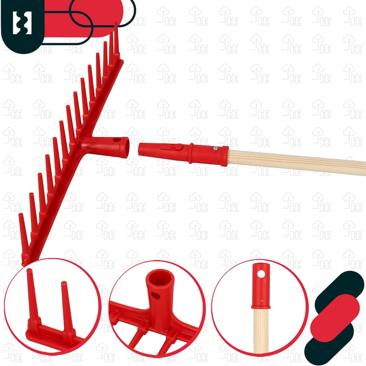 KOTARBAU® Heurechen - 54 cm - mit Holzstiel 1,5 m - Extra-Click - Laubrechen Kunststoff - 14 Zinken