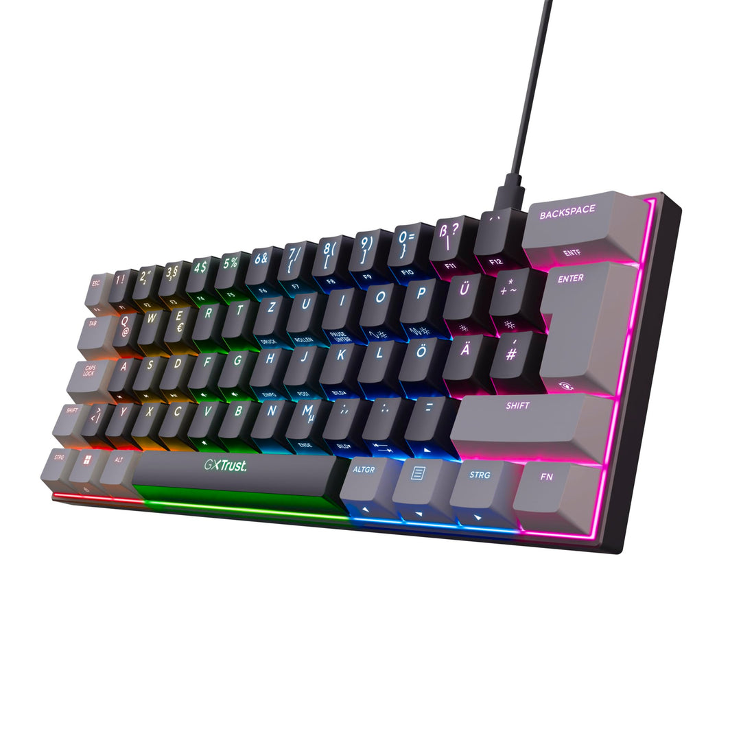 Trust Gaming GXT 867 Acira 60% Mechanische Tastatur Deutsches QWERTZ Layout, RGB Beleuchtung, Doppel