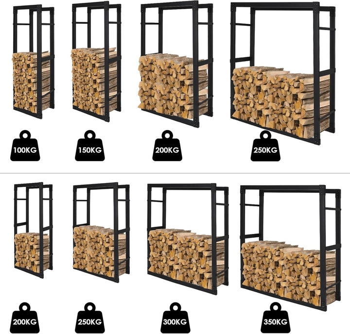 Ikodm kaminholzregal Innen und Aussen, Metall Brennholzregal aussen 80 x 25 x 150CM, Holzstapelhilfe
