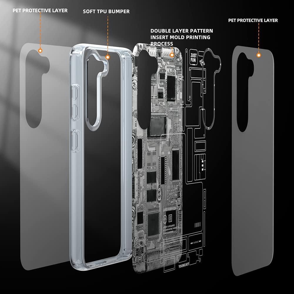 YOUNGKIT Handyhülle für Samsung Galaxy S23 Plus,Schutz in Militärqualität, Leiterplatten Muster Krat