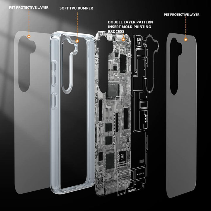 YOUNGKIT Handyhülle für Samsung Galaxy S23 Plus,Schutz in Militärqualität, Leiterplatten Muster Krat