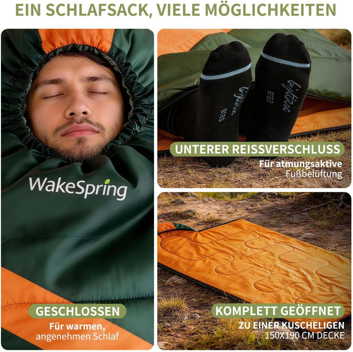Schlafsack Sommer Erwachsene, 2-in-1 Leichter Deckenschlafsack Camping koppelbar, mit Fussreissversc