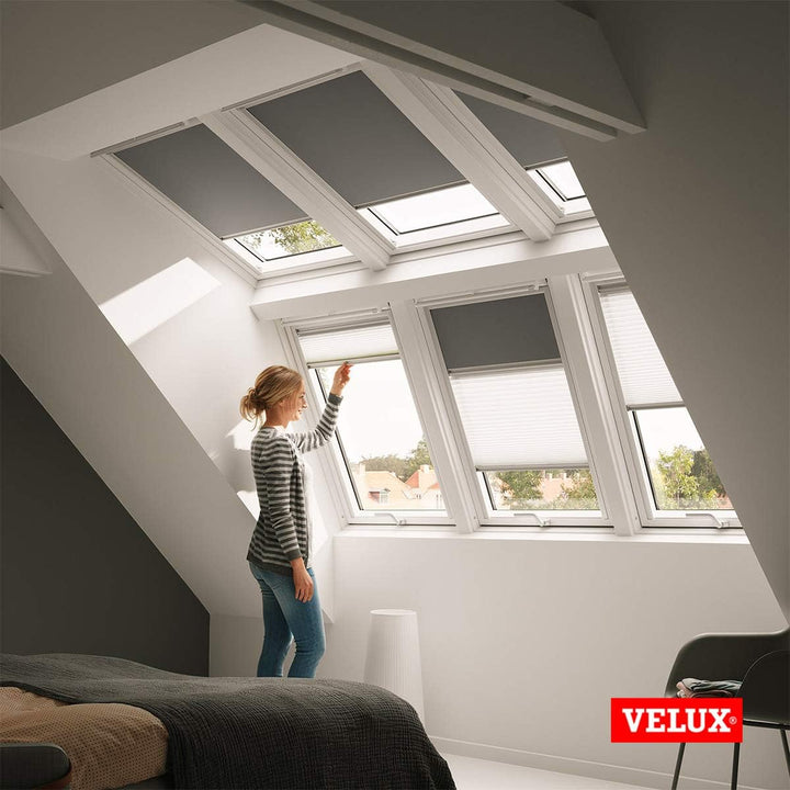 VELUX Original Dachfenster Duo Verdunkelungsrollo für MK06, Dunkelblau, mit Grauer Führungsschiene M