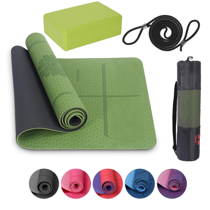 Yogamatte Set mit Yogablöcken – Rutschfeste gepolsterte Fitnessmatte inkl. Tragetasche mit Schulterg