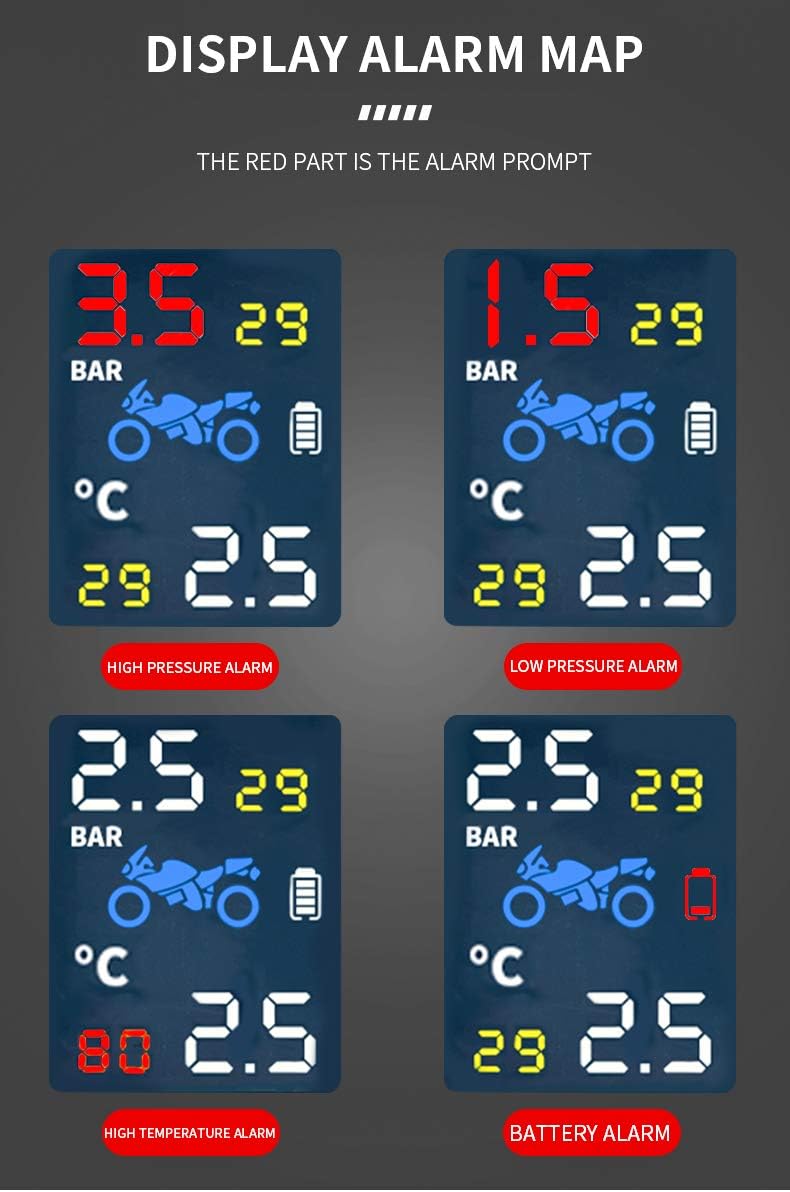 OBEST TPMS Solar ReifendruckKontrollsystem, Motorrad Reifendruckmesser, wasserdichte TPMS Moto Reife