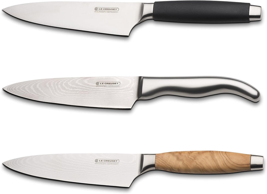 Le Creuset Santoku Messer, 18 cm 18/8 Damaststahlklinge mit glattem Schliff, Edelstahlgriff, Rostfre