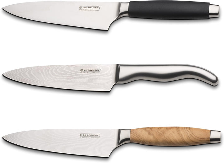 Le Creuset Santoku Messer, 18 cm 18/8 Damaststahlklinge mit glattem Schliff, Edelstahlgriff, Rostfre