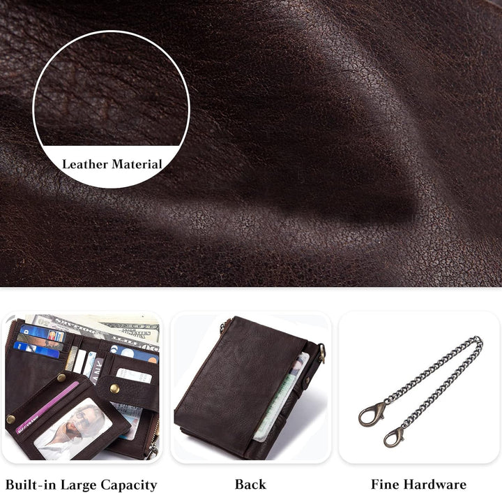 PORRASSO Leder Geldbörse RFID Schutz Damen Geldbeutel Kreditkartenetui mit Kette Multifunktional Por