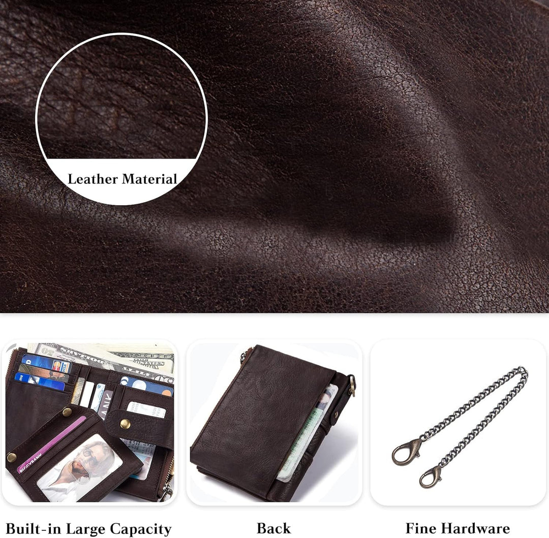 PORRASSO Leder Geldbörse RFID Schutz Damen Geldbeutel Kreditkartenetui mit Kette Multifunktional Por