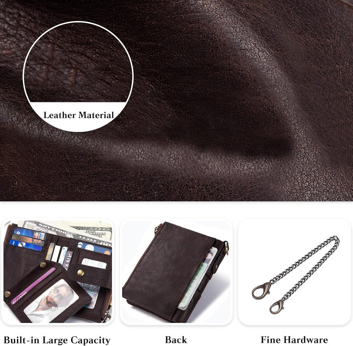 PORRASSO Leder Geldbörse RFID Schutz Damen Geldbeutel Kreditkartenetui mit Kette Multifunktional Por