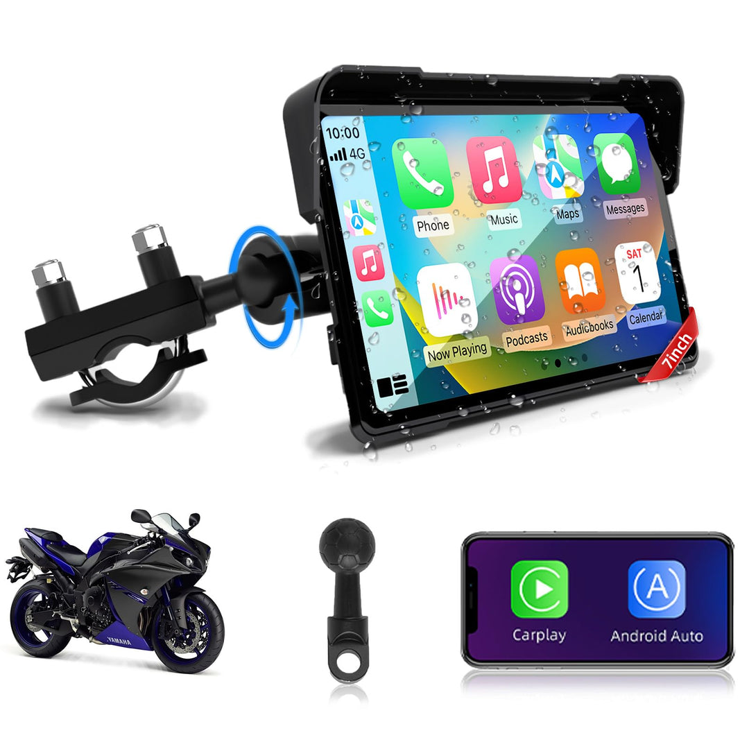 2026 Jansite 7 Zoll Motorrad Carplay Android Auto, 2,5D IPS Motorrad Display IP67 Wasserdichter Navi