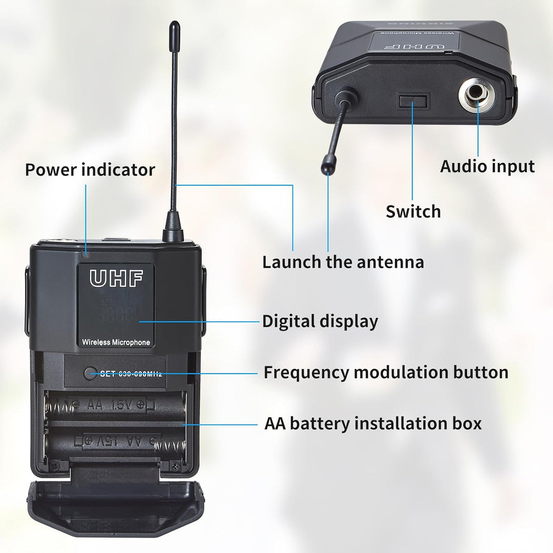 4-Kanal Mikrofon Wireless Kabellos mit Lavalier-Kopfbügelmikrofonen, 4x50 einstellbare Frequenzen, i