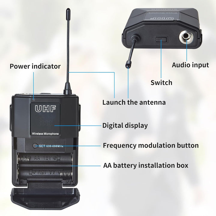 4-Kanal Mikrofon Wireless Kabellos mit Lavalier-Kopfbügelmikrofonen, 4x50 einstellbare Frequenzen, i