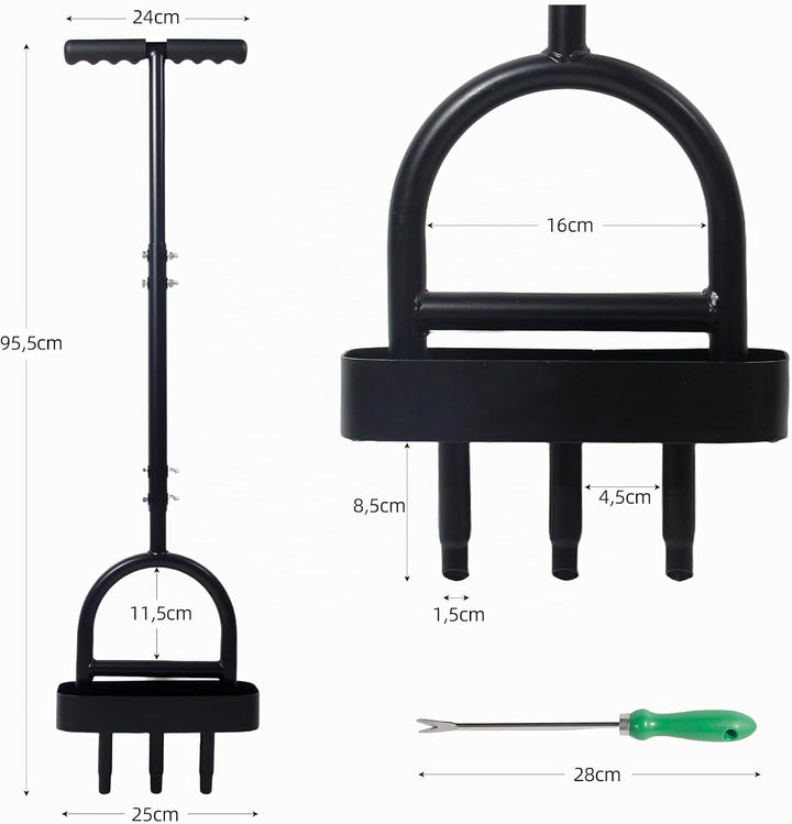GREELUE Rasenlüfter Aerifizierer für Rasen, 3 Hohlzinken Rasenbelüfter Rasenspecht, Hohlspoon Rasen