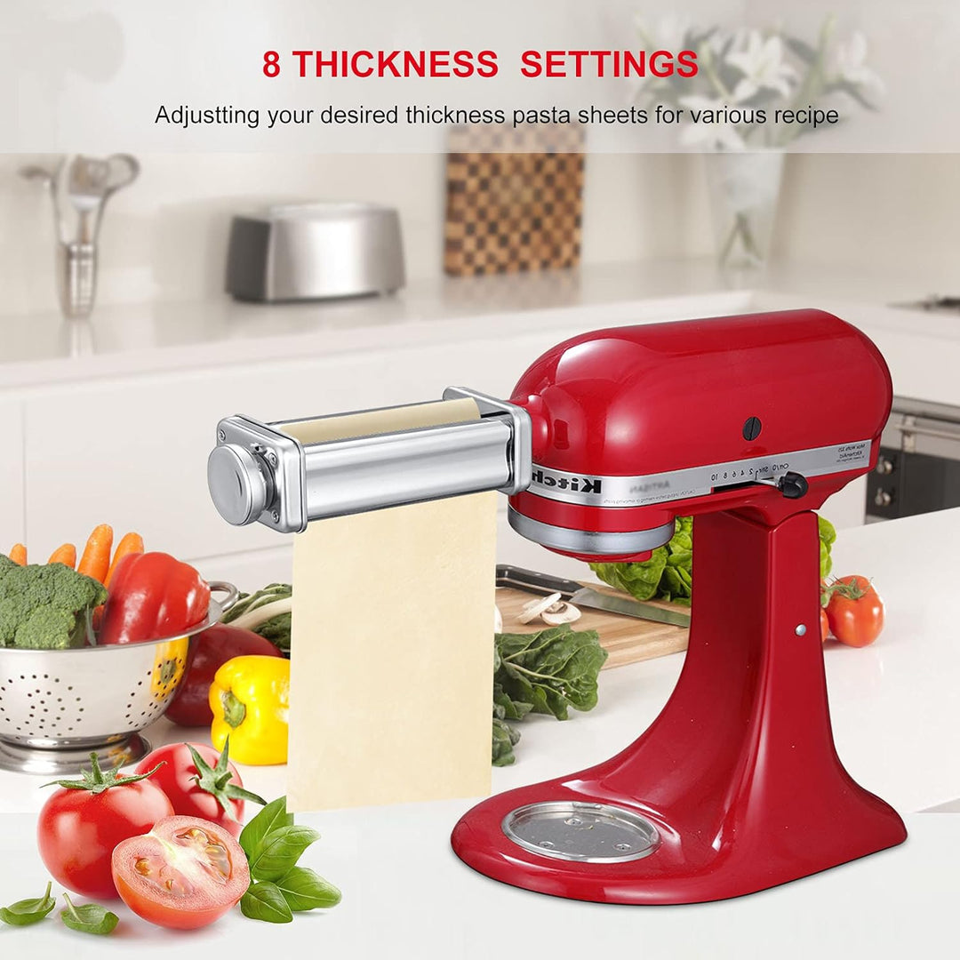 Pasta Maker Aufsatzset für KitchenAid Standmixer inklusive Nudelgitterrolle, Spaghettischneider, Nud