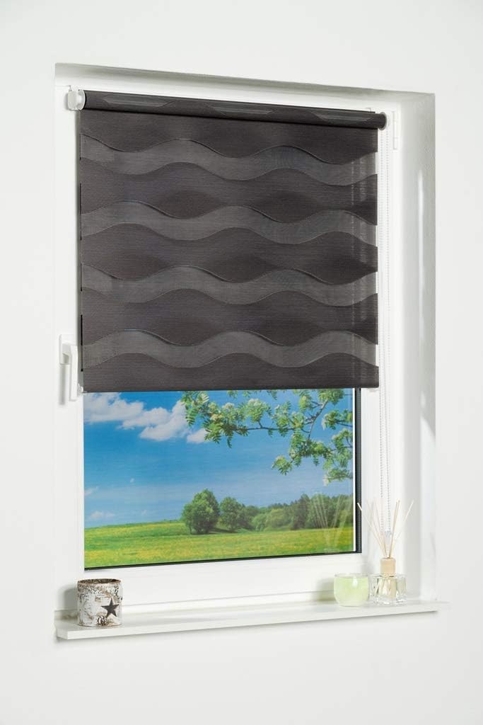 K-home Klemmfix Doppelrollo "Welle" ohne Bohren - Anthrazit 50 cm x 200 cm (B x L) 50 x 200 cm Anthr