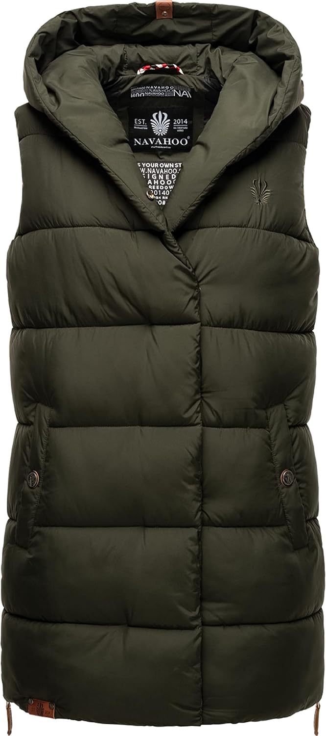 Navahoo warme Damen Winter Steppweste lang mit Kapuze Madilynaa XS-XXL XS Dark Olive, XS Dark Olive