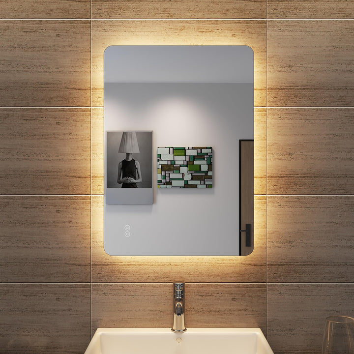 SONNI Badspiegel Lichtspiegel LED Spiegel Wandspiegel mit Touch-Schalter 70 x 50cm kaltweiss IP44 en