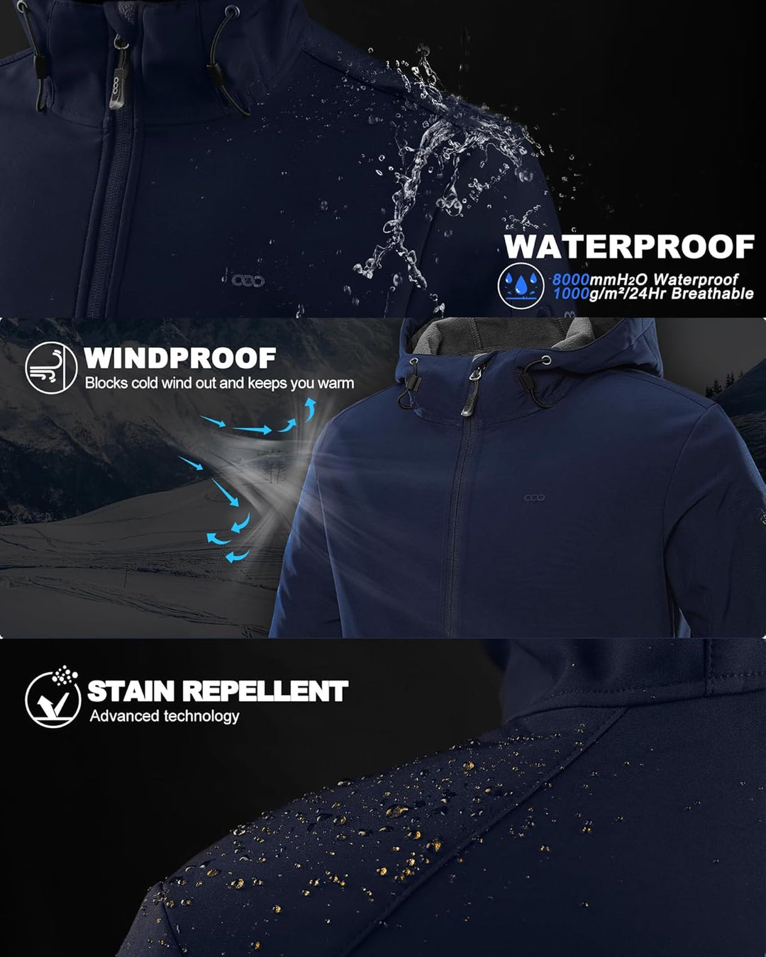 33,000ft Herren Softshell Jacke Outdoor Funktionsjacke Freizeitjacke Wasserdicht Windbreaker Regenja