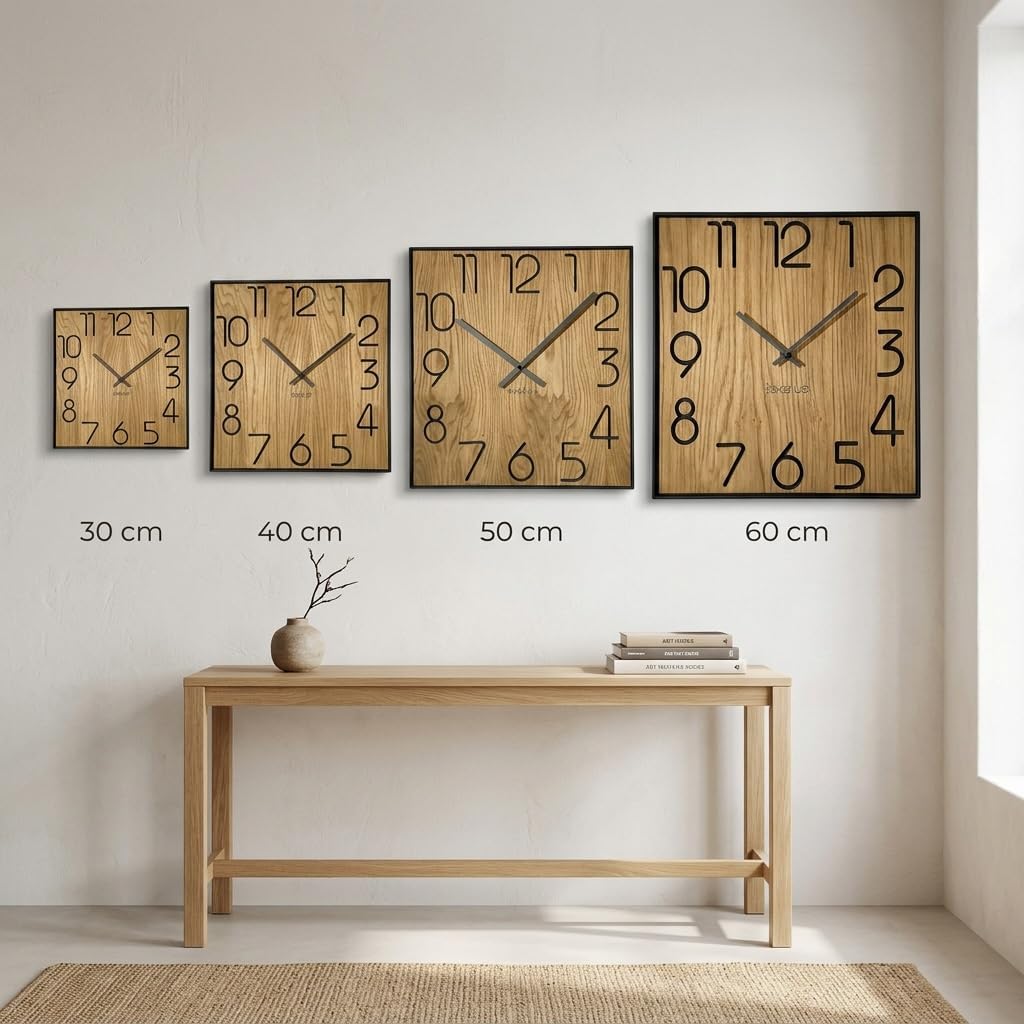 FLEXISTYLE Holzwanduhr Wood Square Holz Eiche 60cm Durchmesser holzoptik ohne tickgeräusche