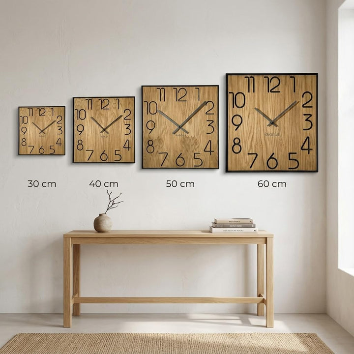 FLEXISTYLE Holzwanduhr Wood Square Holz Eiche 60cm Durchmesser holzoptik ohne tickgeräusche