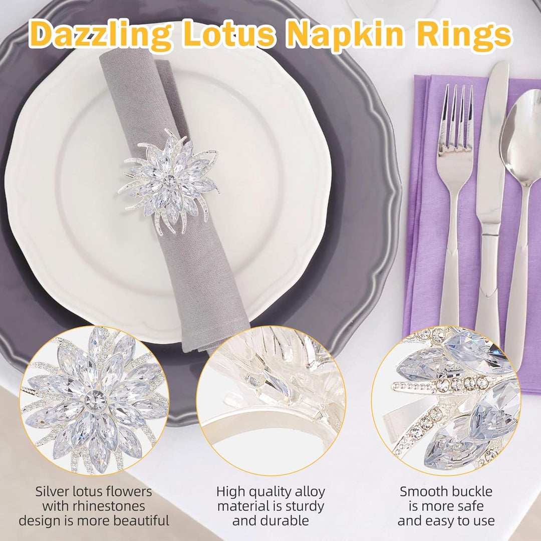 ZeeDix 6 Stück Silber Serviettenringe Weihnachten-Elegante Lotus-Motiv serviettenring für Tischdeko,