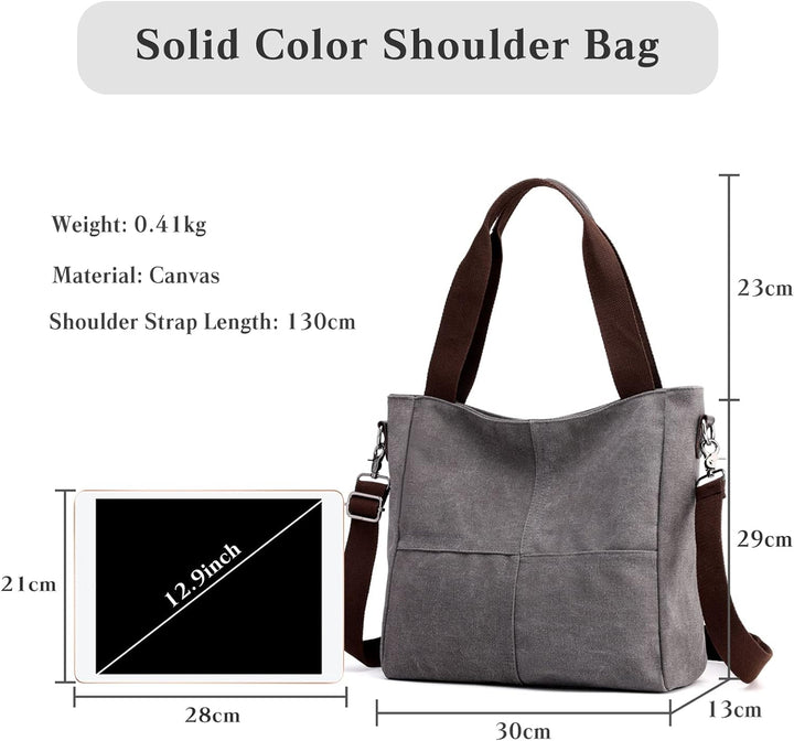PORRASSO Casual Umhängetasche Damen Canvas Schultertasche Mädchen Handtasche Hobotasche Tote Crossbo