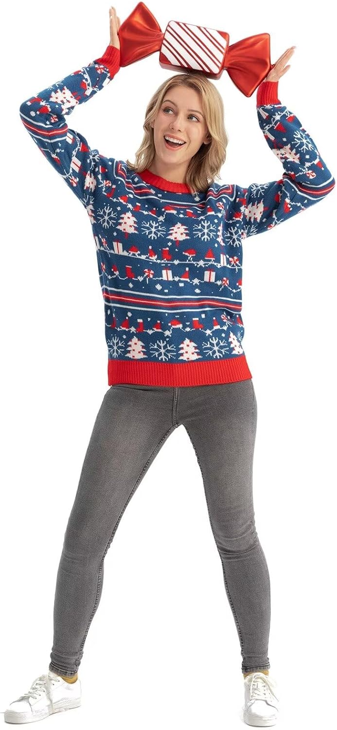 U LOOK UGLY TODAY Hässlicher Weihnachtspullover Herren Unisex Lustig Ugly Christmas Sweater Chunky G