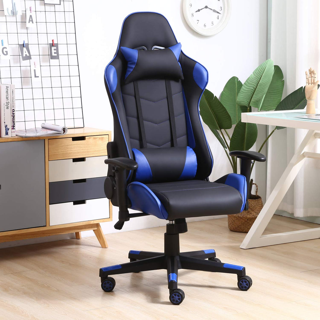 VS Venta-stock Bürosessel Gaming Professional Racer Blue, Stuhl mit Kopfstütze und Lendenkissen (Kun
