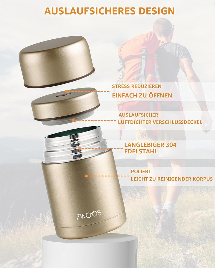ZWOOS 800 ml Thermobehälter für Essen, 316 Edelstahl Wärmebehälter für speisen, Auslaufsicher Thermo