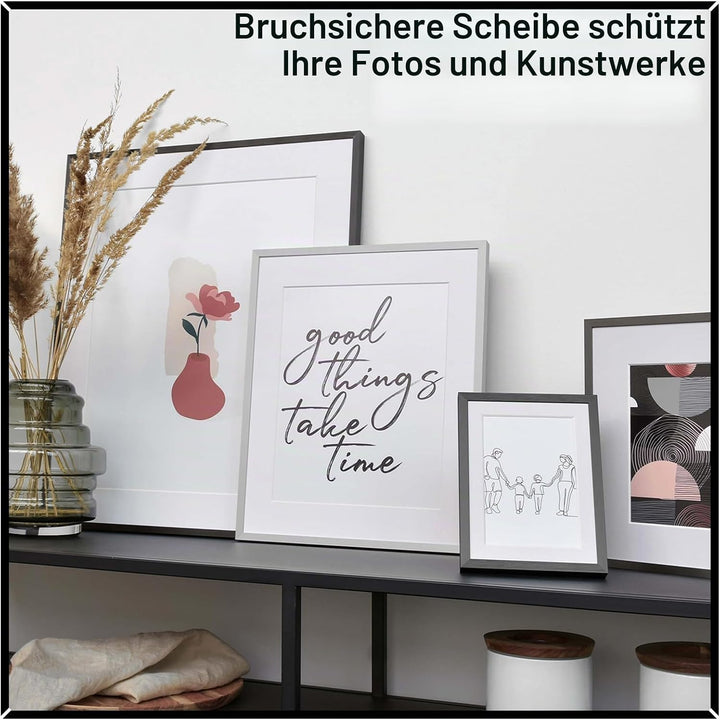 DEHA Design Bilderrahmen Tribeca, 40x50 cm, Aluminium Silber Matt, bruchsicheres Acrylglas, für Post