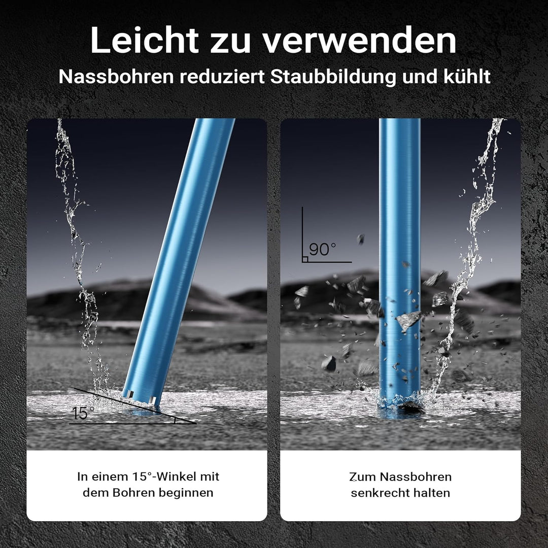 Wiltec Diamantbohrkrone Typ 1 (Shark) Ø 52 mm, Bohrkrone 450 mm, 1¼ UNC Nassbohrkrone, Diamantbohrer