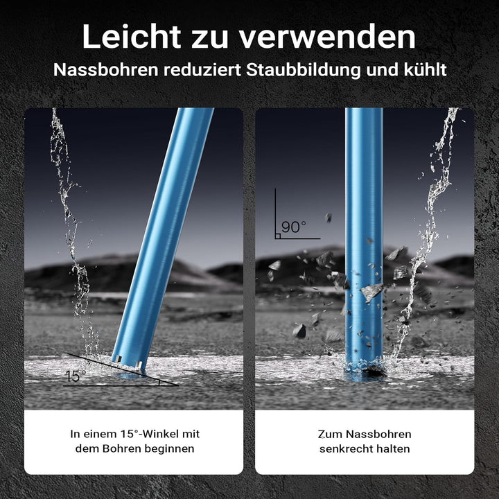 Wiltec Diamantbohrkrone Typ 1 (Shark) Ø 52 mm, Bohrkrone 450 mm, 1¼ UNC Nassbohrkrone, Diamantbohrer
