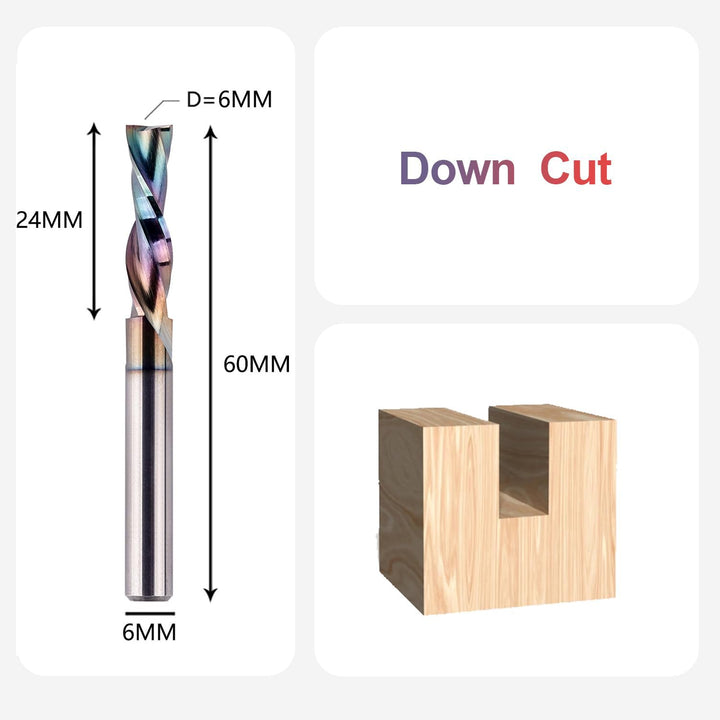 SpeTool Spiralnutfräser 6mm Schaft Downcut 24mm Schnittlänge Nutfräser Spiralfräser mit SPE-X Beschi