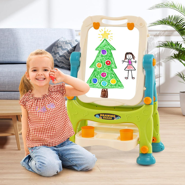 GOPLUS Staffelei mit Doppelseitiger Tafel, Drehbare & Magnetische Maltafel mit Füssen in 2 Verschied