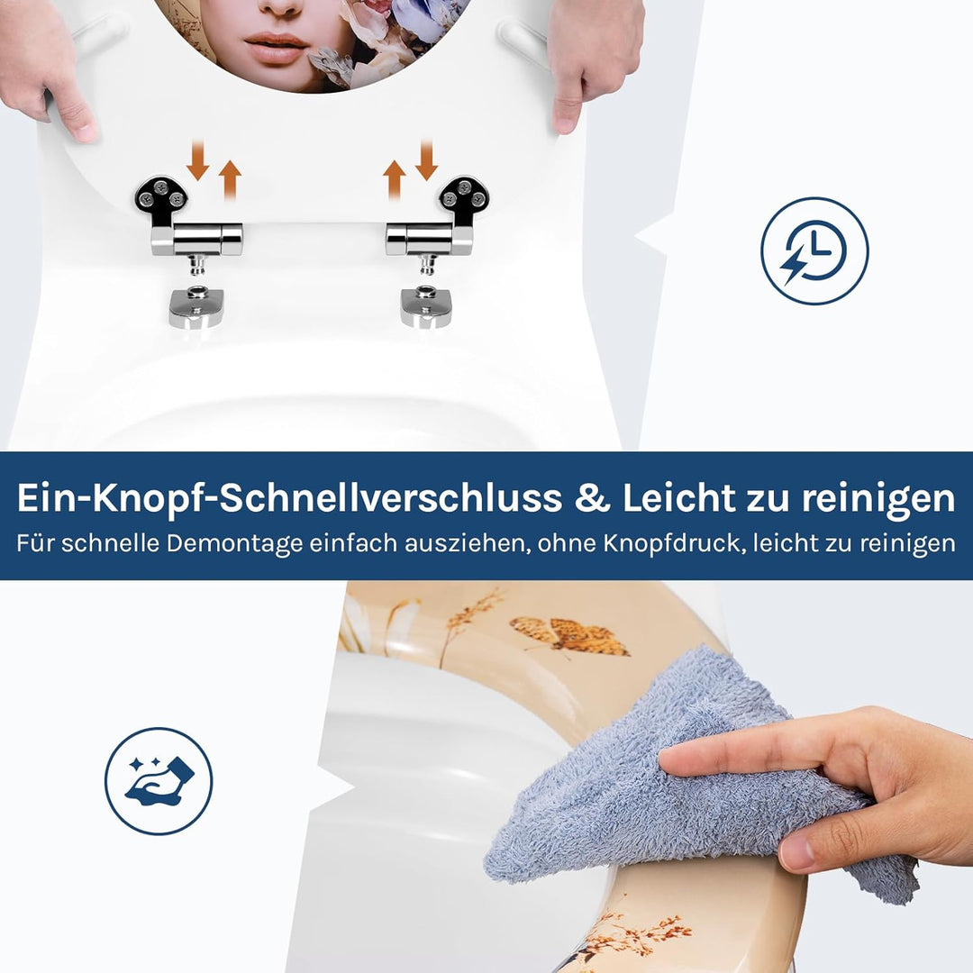 WOLTU Toilettendeckel mit Absenkautomatik MDF, Toilettensitz Klodeckel Klobrille WC Sitz O-Form mit