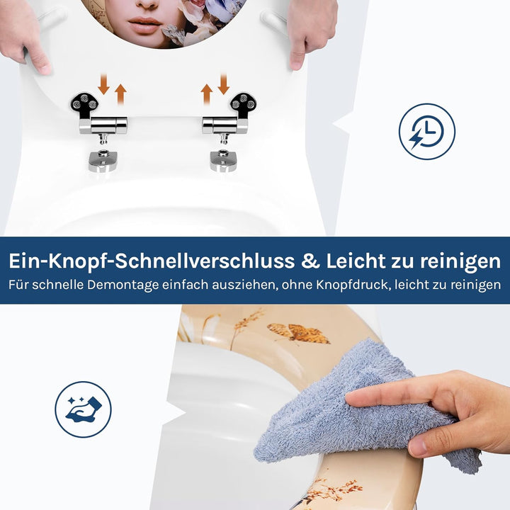 WOLTU Toilettendeckel mit Absenkautomatik MDF, Toilettensitz Klodeckel Klobrille WC Sitz O-Form mit