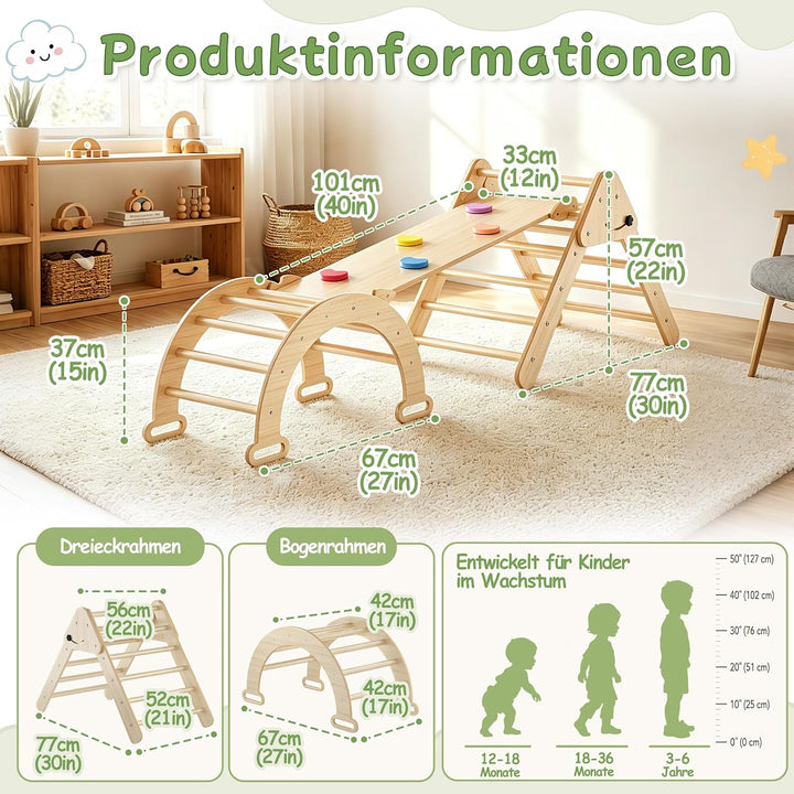 ACXIN 3-in-1 Montessori Klettergerüst Indoor für Kinder mit Kletterdreieck und Kletterbogen, Indoor