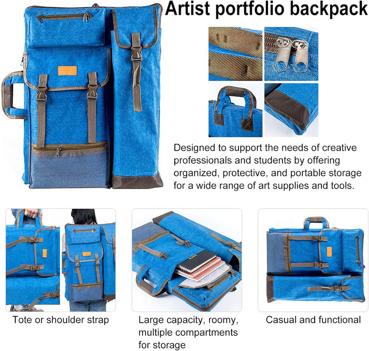 Transon Kunstmappe, Künstlerrucksack, Leinwandtasche, Gross 66 x 49,5 cm, Blau